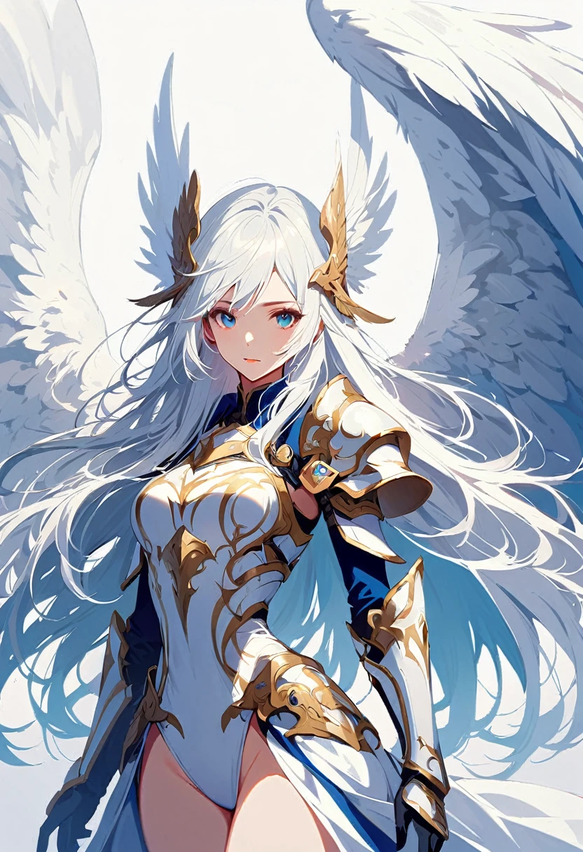 1girl angel angel_wings armor feathers_Long wing feathers_Hair Shoulder Armor Shoulder_Armor single piece_Wing separate upper part_The body is white_Theme White_Wings Wings