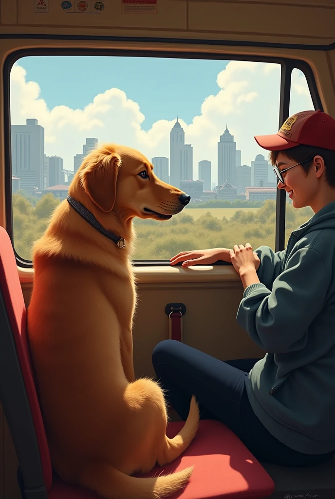 A single dog accompanying his owner in a van to the city