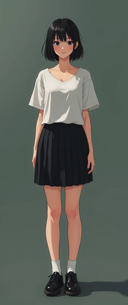 Realistic glowing skin, (sweating:1.8),Stand backwards,Look back at your face,Always look at the camera,(sweating:1.8),(Beautiful nipples in real life:1.2),,(whole body:1.8),(sweatingで汗ばんだリアルな白い肌:1.9),White socks, (Black leather shoes:1.8),
,Cold look,Cold Stare,Black Hair,short hair,Tie your hair short,Silky translucent white skin,,(Very detailed美しい顔), Great face and eyes, (Highest quality:1.4), (Very detailedな), (Very detailed CG 統合 8k 壁紙), Very detailed, High resolution raw color photos, Professional photography, Realistic portrait,Sweat,,(A Cup:1.9),(Flat Chest:1.9),(Very small breasts:1.9),(Breast augmentation:0.1),(Small breasts beginning to swell:1.9),(Breasts during puberty:1.9),
, (少女のwhole bodyの詳細なRAW写真), Canon EOS R5 250mm, Sharp focus, Cinema Lighting, (No makeup:1.2), Fine skin, Delicate collarbone,,(Ultra-high resolution:1.6), (Realistic:1.6),,(Japanese high school:1.9),(whole body:1.8),(Sweat-dripping skin:1.9),(Black pleated skirt for the lower body only:1.9)