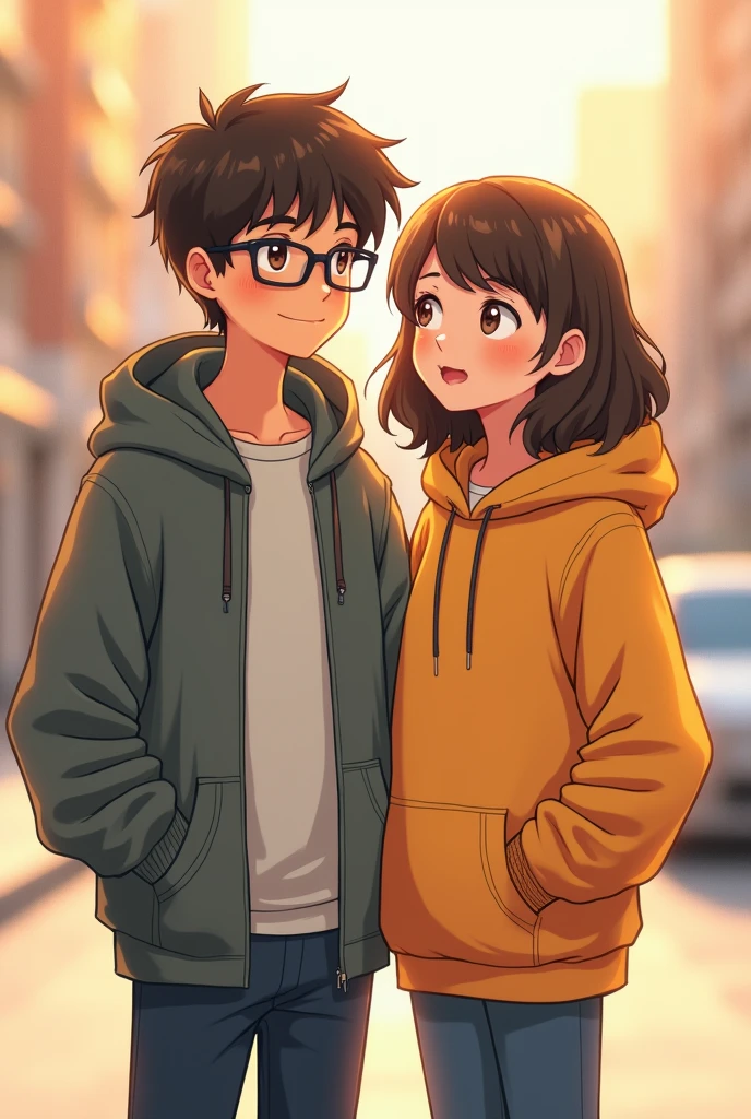 Cute boy who wears glasses , 2004 hoodie and cute girl who wears 2006 hoodie