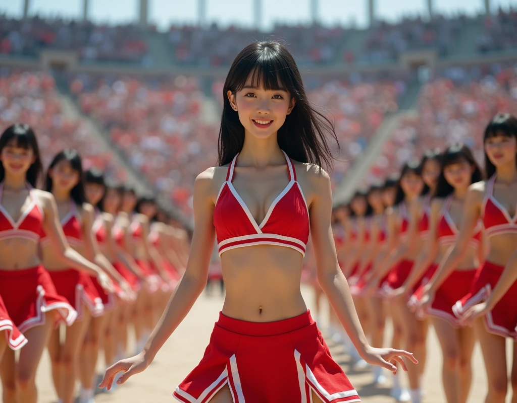 [Japanese Clone girls=Myself], [best masterpiece Clone girls Raw Photography Art], [16K, Highest quality, Ultra-high resolution], [Unrealistic, Unparalleled, Different dimension, Improbable sight, (((A world of mass proliferation of myselves, Ultra-realistic)))], ((Japanese, woman, 26-year-old, shinozaki-ai)), ((Small face, Thick black hair, Short Hair)), (((Very beautiful detailed girls, Accurate body structure, Very detailed完璧な超巨乳ボディ, amazing super big tits, Big, voluptuous breasts, The cleavage is very plump and emphasized))), (Dark Eyes, Mature face, Cute Smile, A gentle gaze), (((Very happy laughter))), ((((((((((Very detailed, 1girl→1,000,000,000,000,000,000,000,000cloning girls)))))))))), ((((((((((Very detailed, Absolute precision, Description of the doppelganger, (Perfectly the same girl, The exact same smile, Perfect matching hairstyle, Perfect same clothes, Exactly the same height, Perfect same super busty)))))))))), (((((Myself only))))), ((((((((100,000,000,000,000Myself Cheerleading Club)))))), Colorful costumes, Fluttering super mini skirt), I can see your pants)), (((One leg up, A detailed dance, Moving in motion, Brilliant tricks, Boobs shaking))), (((Large-scale outdoor stadium, Audience seats))), (((((Extremely crowded, Super close, Alignment, siege))))), ((Bright and soft light)), (((((Very wide field of view, Deep depth of field, Very detailed, Fine perspective depiction with clear depth))))), ((((((((Multi-angle depiction))))))))