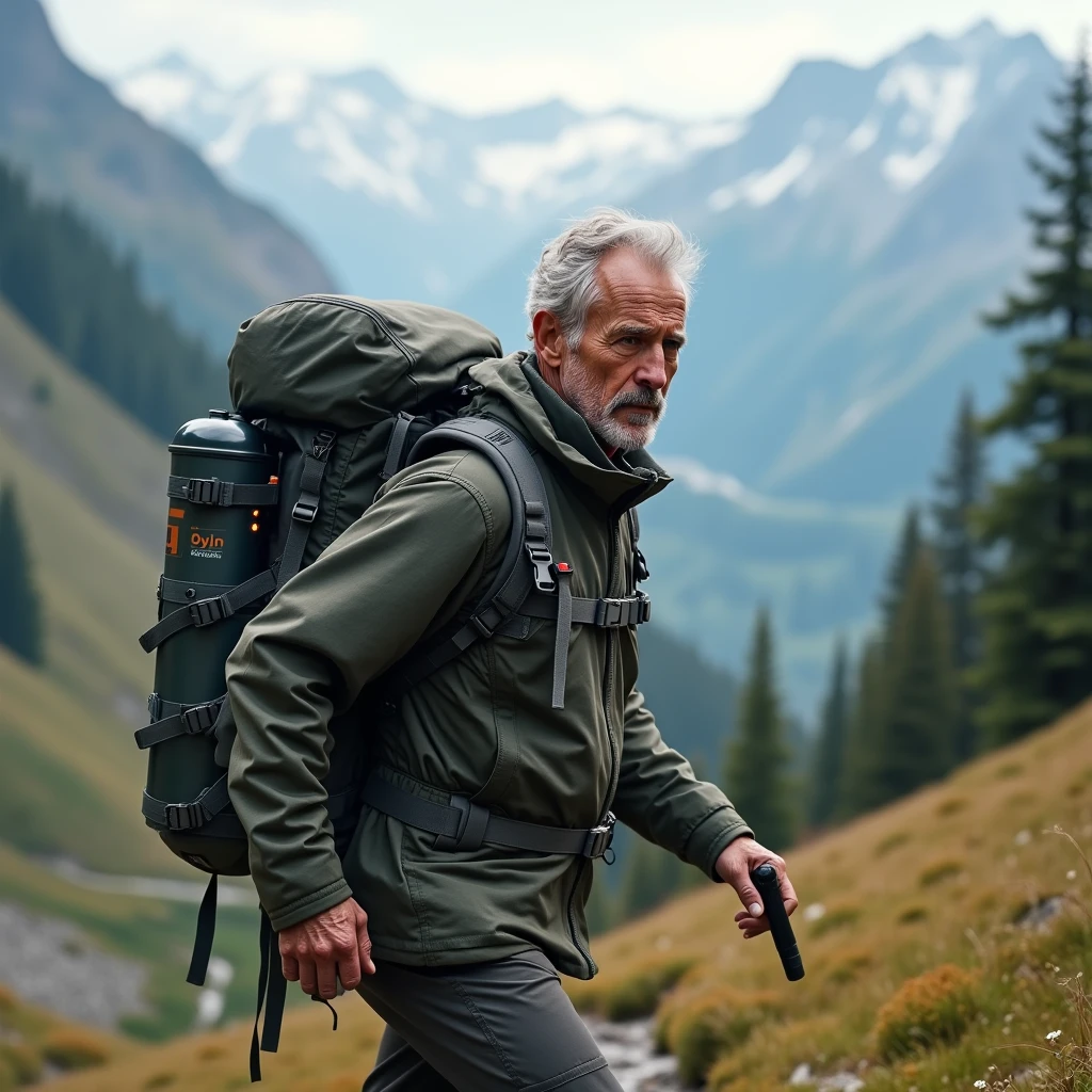A man carrying oxygen concentrator machine(size:small)  in a backpack