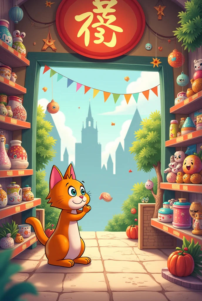 Wonderful Toy Store,Image of a cat,logo,Stick Figure,Cartoon pattern,Lovely,Chinese