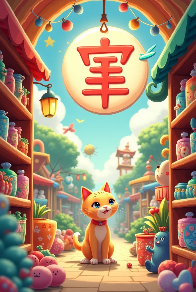 Wonderful Toy Store，Image of a cat，logo，Stick Figure，Cartoon pattern，Lovely，Chinese