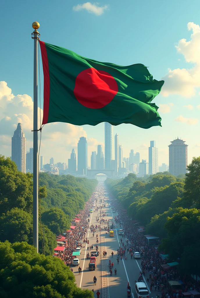 Bangladesh flag with dhaka city