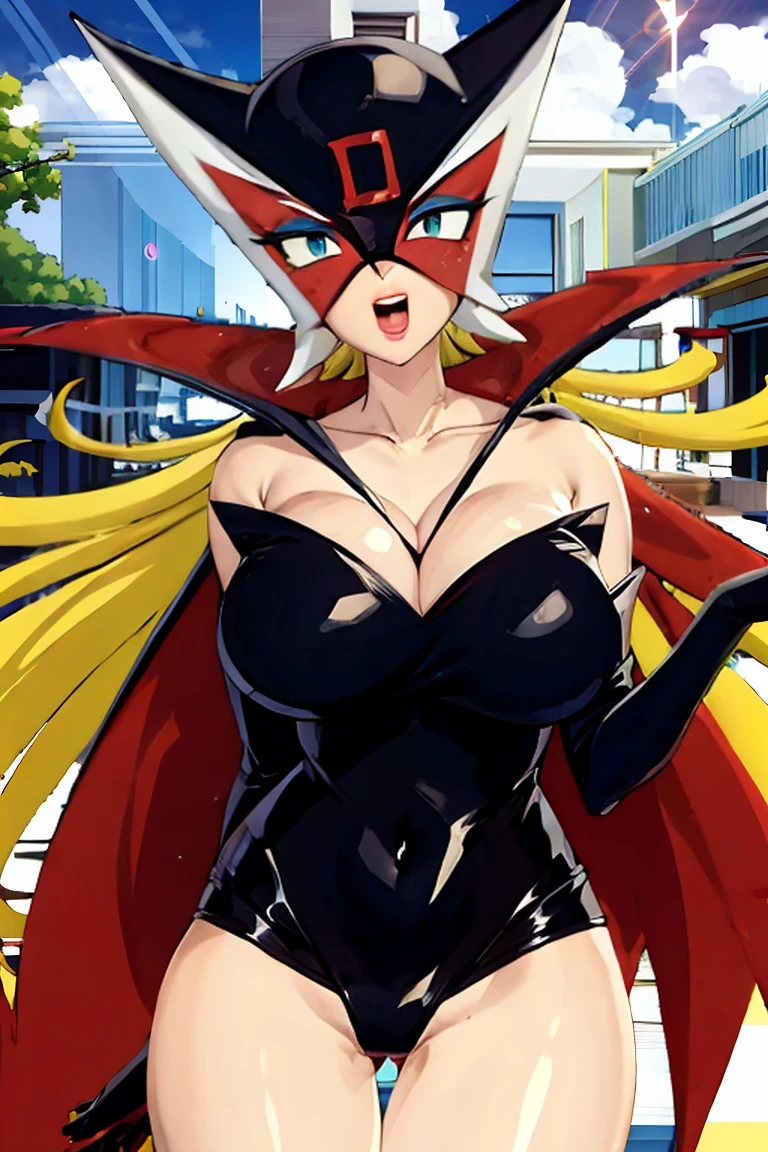 (masterpiece:1.3),(highest quality:1.4),(Super detailed:1.5),8k,High resolution,(an extremely delicate and beautiful:1.8),Official Art,Perfect Anatomy,(90s anime,90s anime style,Cel-shaded anime:1.17),(anime screencap,anime coloring:1.5),((Doronjo:1.52)),Perfect Face, (Accurate hand and finger depiction), (Doronjo Mask), ((Black see-through leotard costume)), ((A large red D is engraved on the front of the mask)), ((Her eyes are covered with a red see-through veil.)), (Blonde Long Hair), Beautifully long red nails, deep red lipstick, sneer, (Voluptuous body), (Large Breasts:1.2)、(Cleavage), Narrow waist, BIG ASS, Alluring, glamorous, (Front view), full body, Skull ornament,
, (shining eyes),highly detailed eyes, highly detailed eyes, focus of the eye,(Expertly crafted shine,sky blue lens flare:1.7),(blue glowing eyes:1.17),(Raging Eyes:1.24),(expression of joy:1.5), Color Theme Red,octane rendering, nffsw,rainbow paint drop,Paint Teardrop, woman made up of paint, full painting, (movie background),splat, splash, indoors,Dark and blurry background,floating in the sky,close,dynamic angle,sunset,Night parking lot, (best lighting,very delicate and beautiful),Detailed beautiful shine, (soft light:1.2),(Soft lighting in gold tones),,Warm and soft lighting,dramatic light,((cinematic light)), (Movie masterpiece),(cinematic headlights),ambient occlusion,ambient light,Violently,powerful,Absolutely eye-catching splashes of color,((caustic)),raytraced reflections,light shines,waiting for happiness to begin