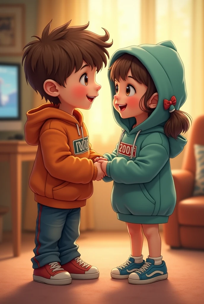 Cute boy who wears 2004 hoodie and cute girl who wears 2006 hoodie