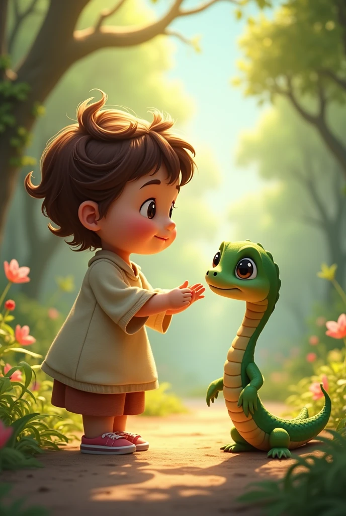 /imagine he took pity on the snake, . in cartoon style,-- ar 3.2