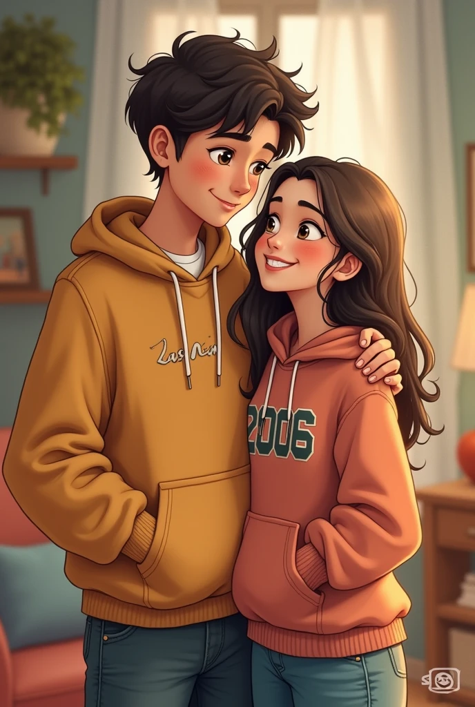 Adult Cute boy who wears 2004 hoodie and cute adult girl who wears 2006 hoodie