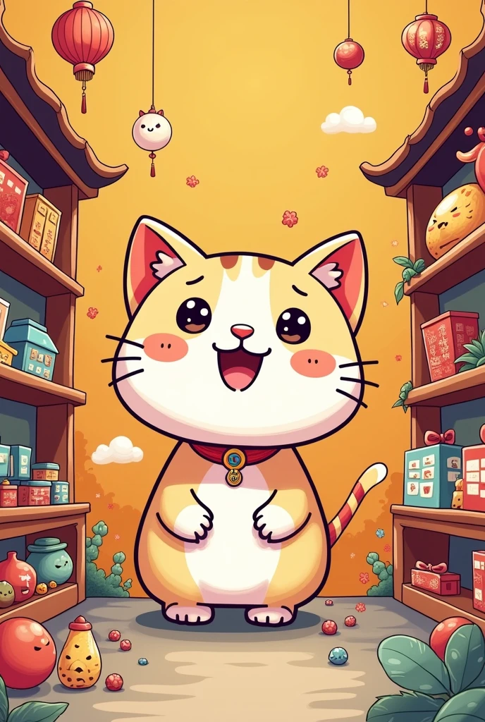 Wonderful Toy Store,logo,Image of a cat,Stick Figure,Cartoon pattern,Lovely,Chinese