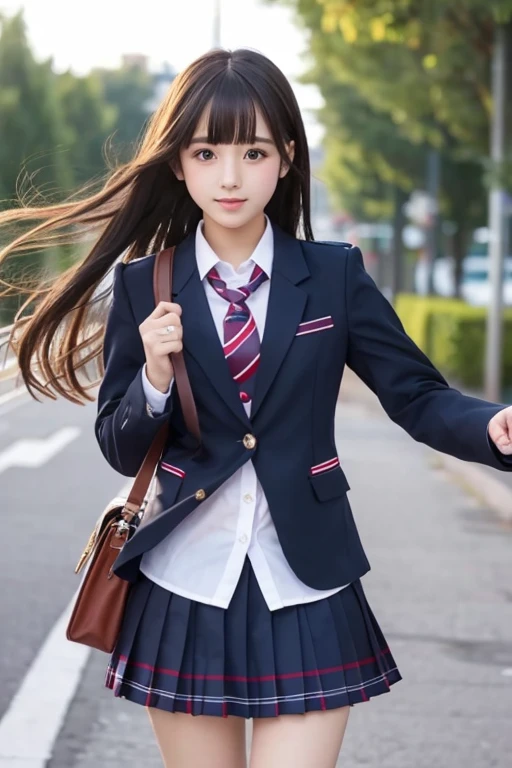 cute、high school girl、Idol、uniform、blazer、mini skirt、See-through、Fluttering in the wind
