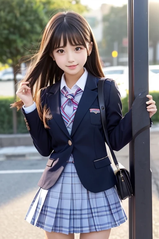 cute、high school girl、Idol、uniform、blazer、mini skirt、See-through、Fluttering in the wind