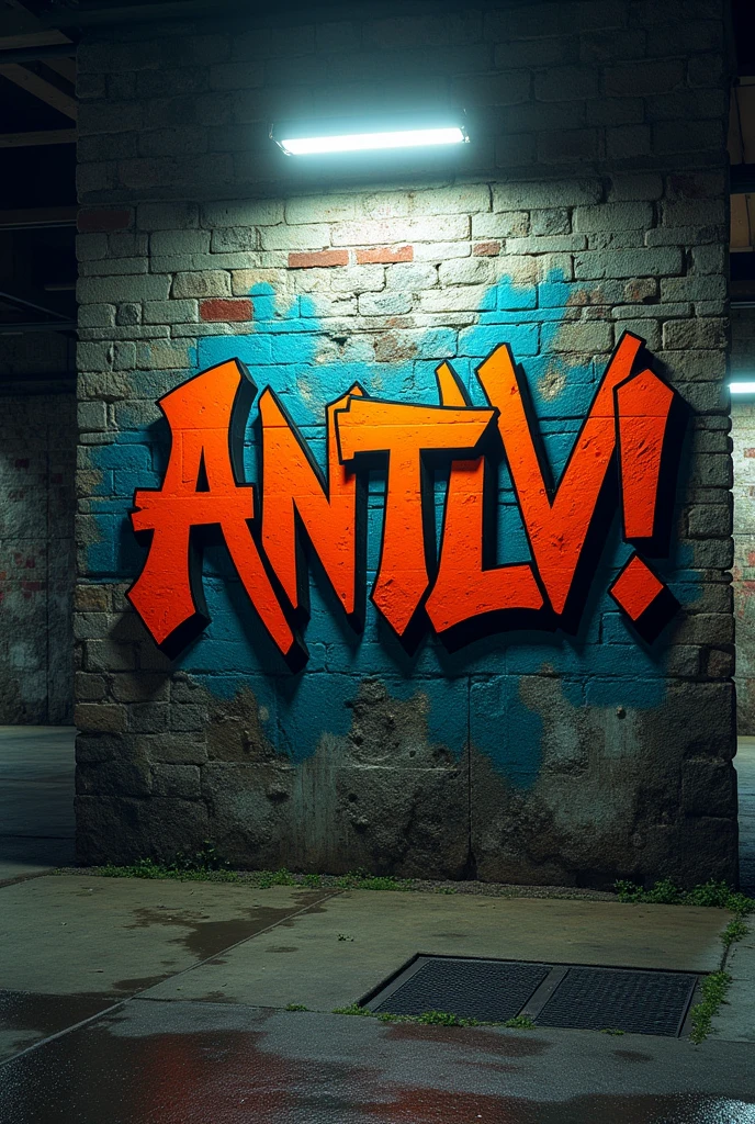 Text, Grafity font on the wall is "ANTLV!"