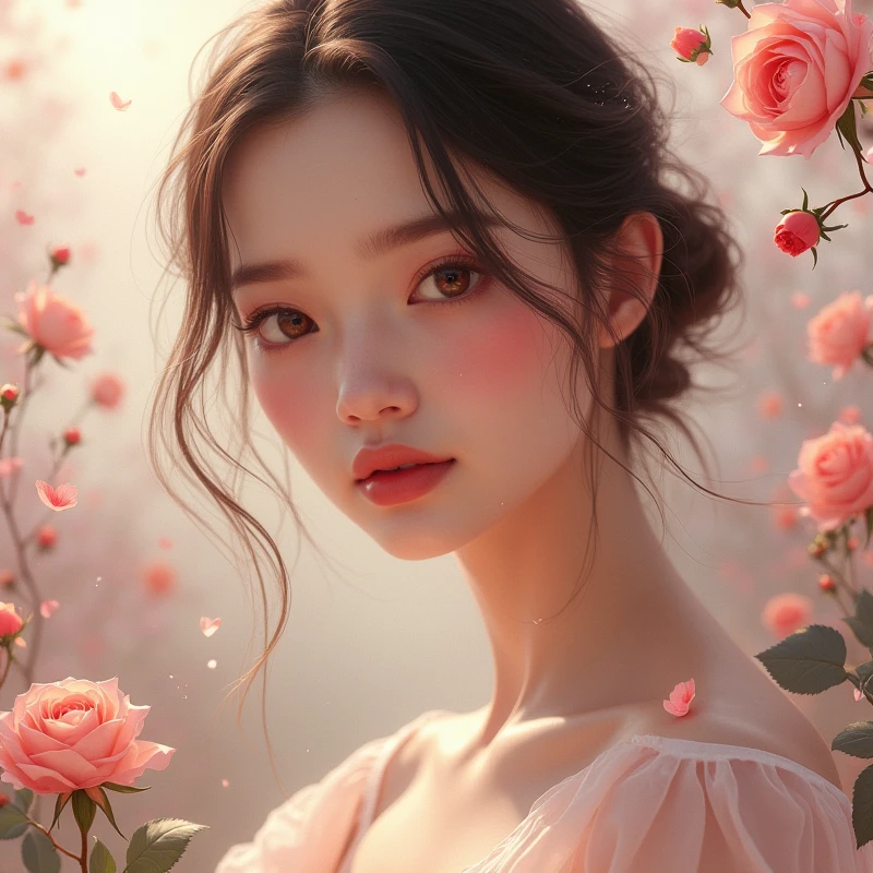 Beautiful girl AI painting does not need real people,Rose essential oil,Showcase products
