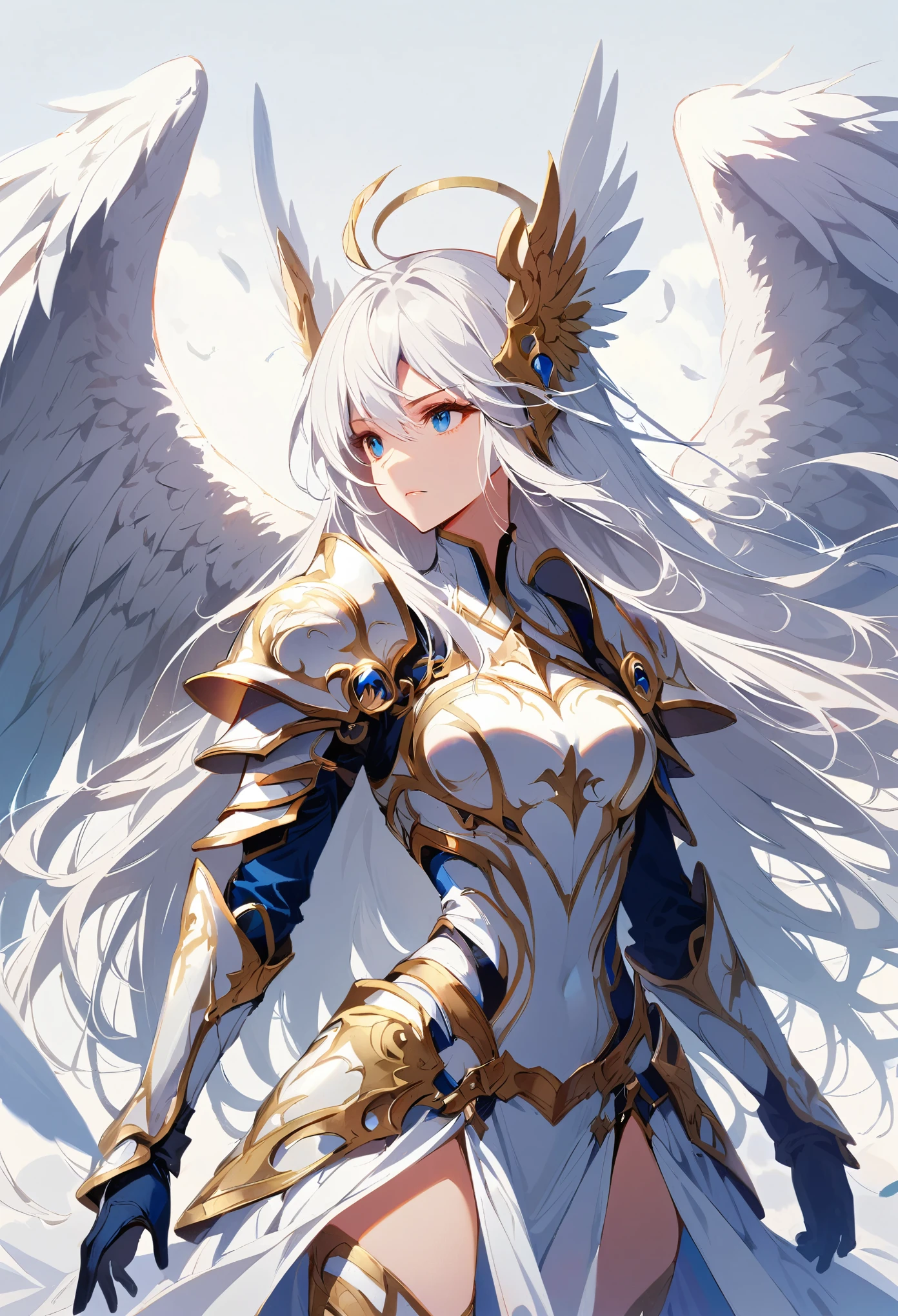1girl angel angel_wings armor feathers_Long wing feathers_Hair Shoulder Armor Shoulder_Armor single piece_Wing separate upper part_The body is white_Theme White_Wings Wings