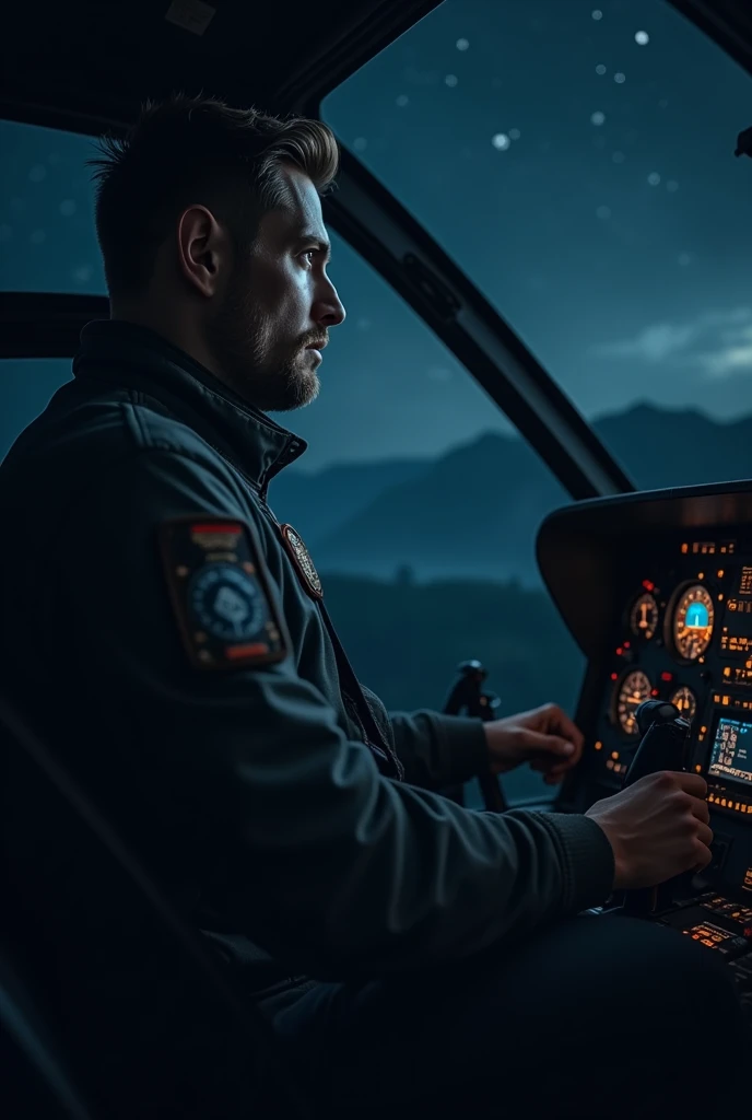 man in Helicopter , in the night