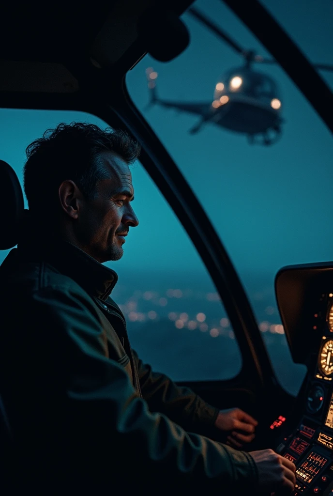 man in Helicopter , in the night