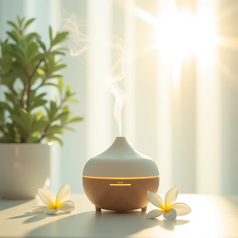 Jasmine essential oil,Diffuser,Bright background,The rising scent of aromatherapy,A different atmosphere
