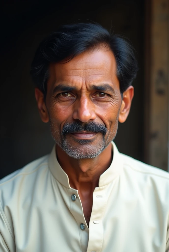 Brajeshwar ganguly, 50+ age, youthful face, above of middle age, calm face, black hair with mooch, white punjabi, west bengal man