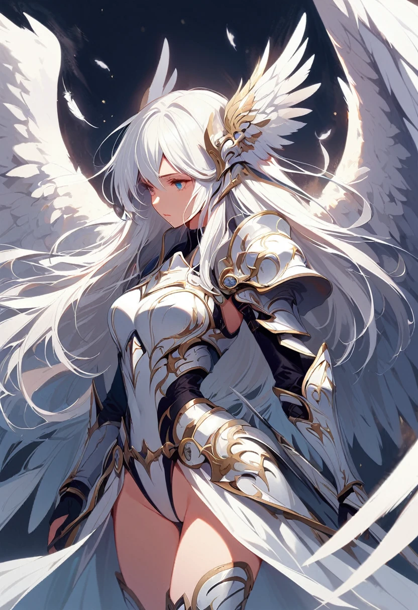 1girl angel angel_wings armor feathers_Long wing feathers_Hair Shoulder Armor Shoulder_Armor single piece_Upper wing separation_The body is white_Theme White_Wings Wings