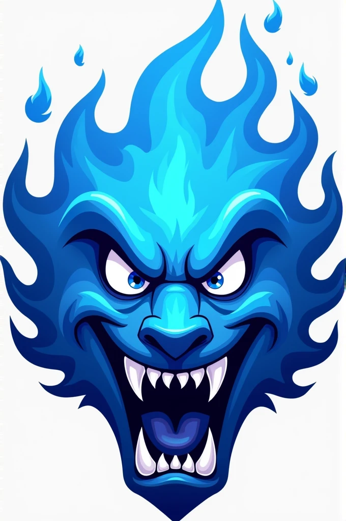 Blue cartoon flame face or head for soccer team logo