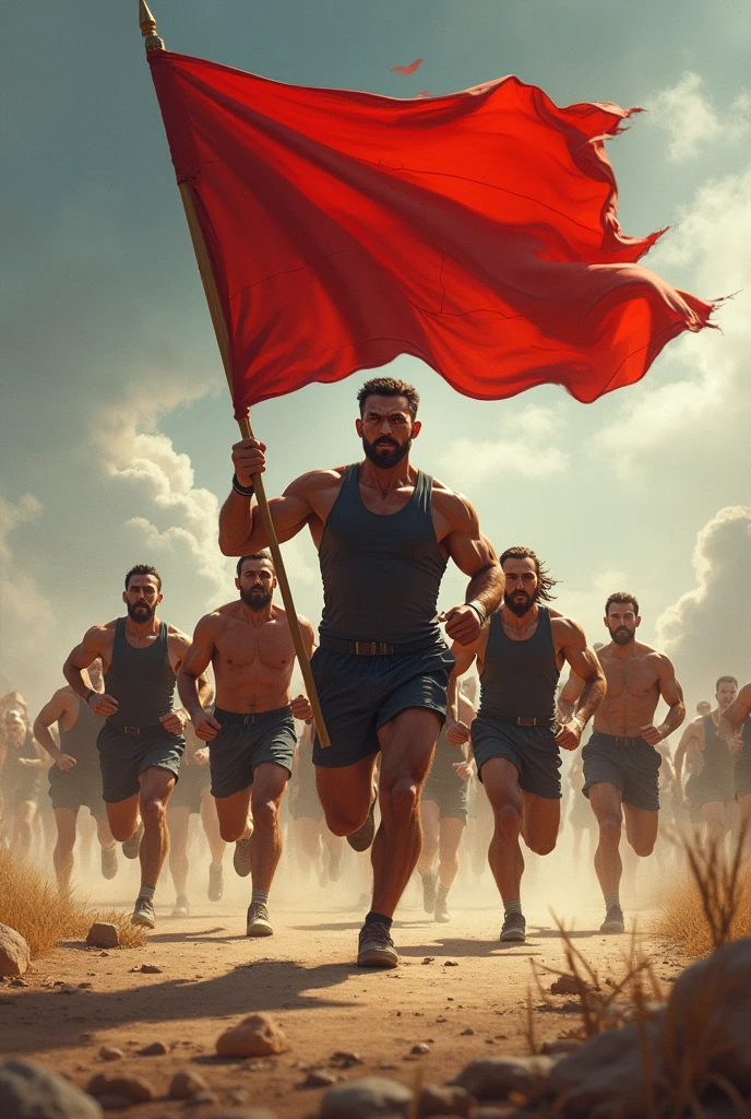 Mens running with flag