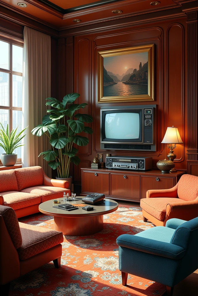 Interior of a luxurious house with all the details of 1988 technology
