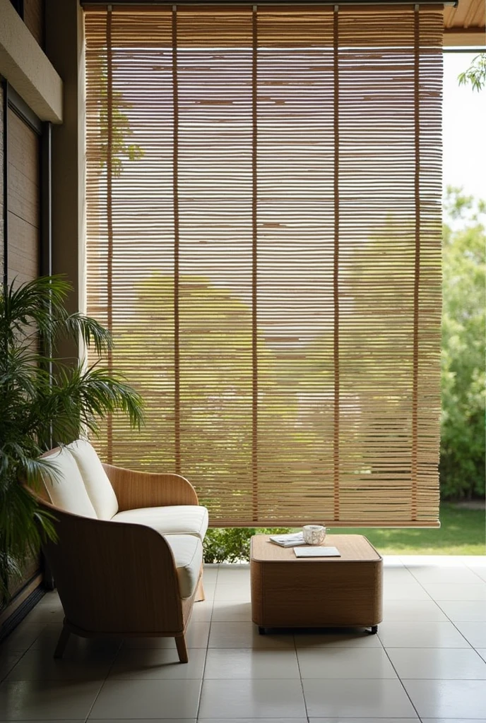 A monsoon blind which is outside area with strip design