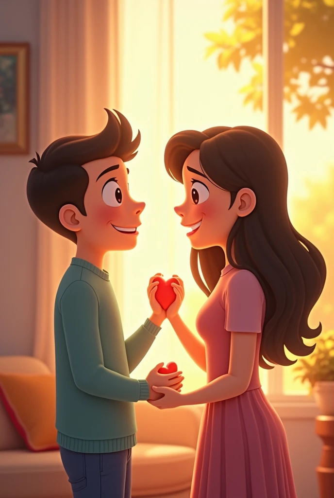 A couple in a fight and solving it with compliments and gifts animated
