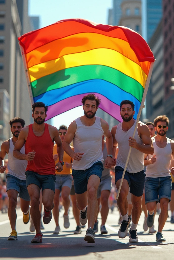 Men running with bd flag