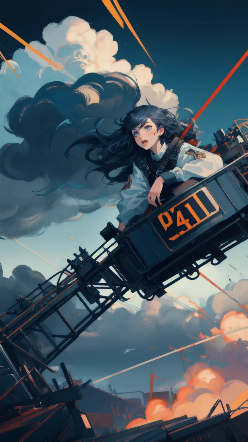 Create an image featuring a roller coaster ride set against a dark blue, stormy backdrop with jagged lines and turbulent motion. Replace the large, panicked character on the roller coaster with a cute girl who has a terrified expression, her mouth wide open and her eyes bulging as she clutches the sides of the cart. The roller coaster track should appear unstable and dangerous, with bolts and debris flying off, symbolizing extreme price volatility. The background should be chaotic, with swirling clouds and intense, jagged lines that convey a sense of instability and danger, emphasizing the unpredictable nature of the financial market.