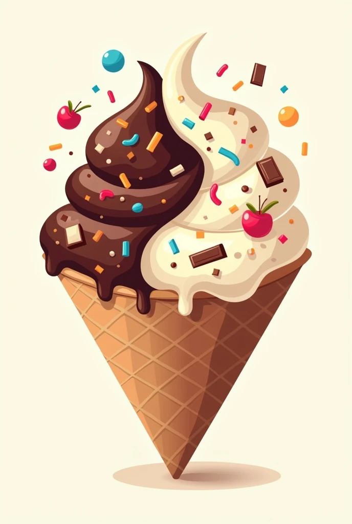 trendy and catchy chocolate and vanilla ice cream logo with toppings