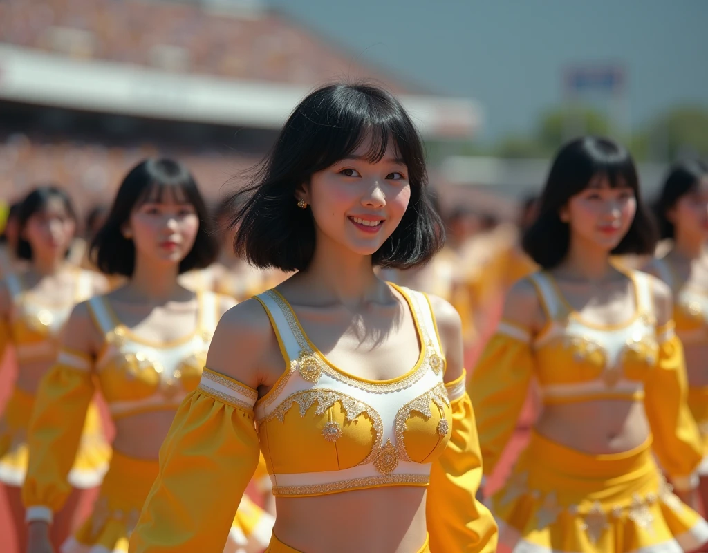 [Japanese Clone girls=Myself], [best masterpiece Clone girls Raw Photography Art], [16K, Highest quality, Ultra-high resolution], {Unrealistic, Unparalleled, Different dimension, Improbable sight, (((A world of mass proliferation of myselves, Ultra-realistic)))}, (Japanese, woman, 26-year-old, shinozaki-ai), ((Small face, Thick black hair, Short Hair)), (((Very beautiful detailed girls, Accurate body structure, Very detailed完璧な超巨乳ボディ, amazing super big tits, Large, swelling breasts, 
 Cleavage Emphasis))), (Dark Eyes, Mature face, Cute Smile, A gentle gaze), (((Very happy laughter))), {{Very detailed, 1girl→1,000,000,000,000,000cloning girls}}, {{Very detailed, Absolute precision, Description of the doppelganger, (Perfectly the same girl, The exact same smile, Perfect matching hairstyle, Perfect same clothes, Exactly the same height, Perfect same super busty)}}, [[Myself only]], [(((100,000Myself Cheerleading Club))), Colorful costumes, Fluttering super mini skirt), I can see your pants], (((Powerful pose, Moving in motion, Brilliant tricks, Outdoor stadium, Audience seats, support, Boobs shaking))), (((Alignment, Extremely crowded))), ((Bright and soft light)), (((Very wide field of view, Very detailed, Fine perspective depiction with clear depth)))), Anywhere Angle