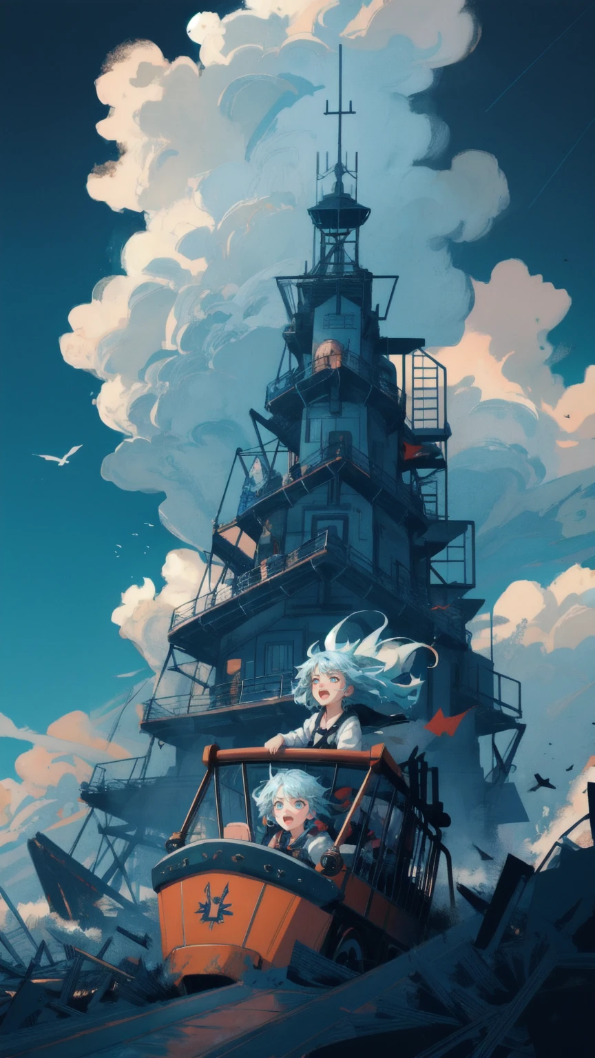 Design an image of a roller coaster careening through a dark, stormy blue background filled with jagged lines and chaotic motion. Replace the large, distressed character on the roller coaster with a cute girl who is screaming in terror, her eyes wide with panic and her mouth open as she holds onto the cart. The roller coaster track should appear rickety and unstable, with pieces flying off, symbolizing the extreme volatility of prices. The atmosphere should be intense and turbulent, with swirling clouds and debris adding to the sense of imminent danger and unpredictability.