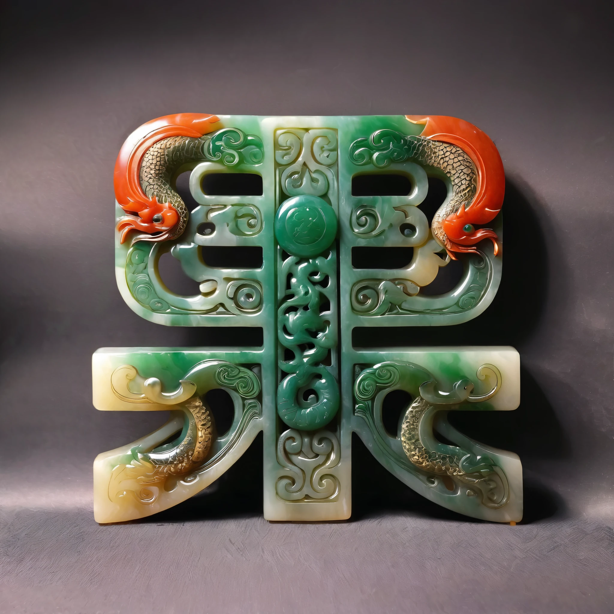 Ancient Chinese Blood Jade Carving,Exquisite relief,Depicting the Dragon and Phoenix,Reality,