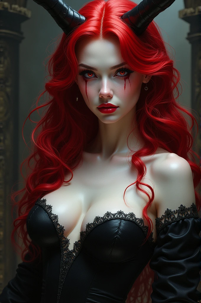A dark fantasy, a beautiful woman, finely crafted facial Rayne from game the BloodRayne features, on white background, intricate brush strokes, beautiful lighting, Cinematic, Color correction, stylized anatomy, short red hair, full body, evil smile and a look from under the brows, works by Tim Burton and Mshiffer, UHD wallpaper format,sexy pose,bedroom setting,sensual atmosphere,artistic lighting
