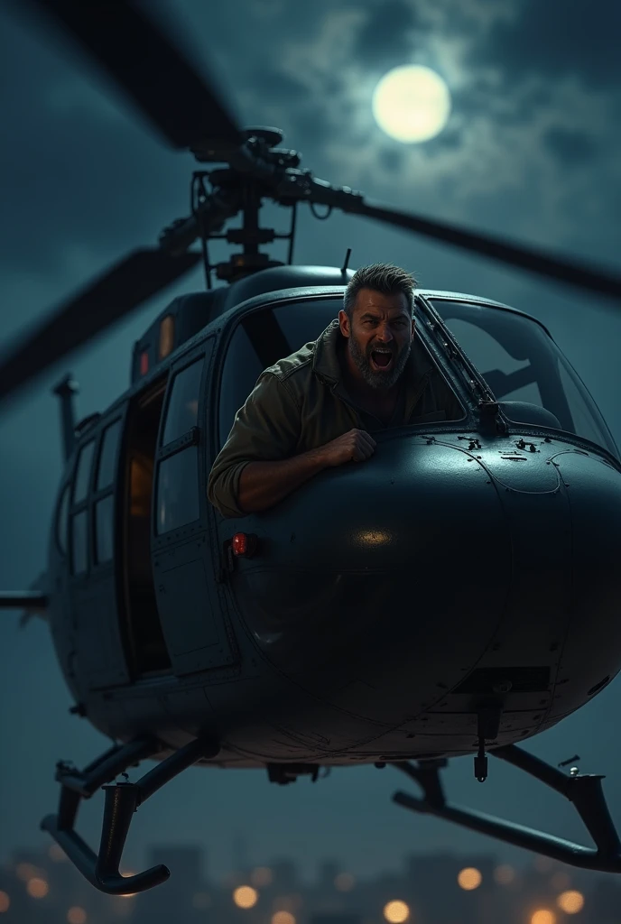 man in Helicopter , in the night , yelling