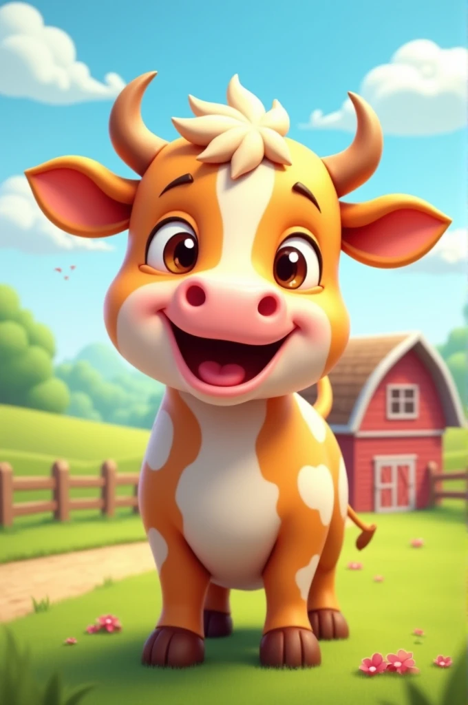 Animated farm cow moos 
