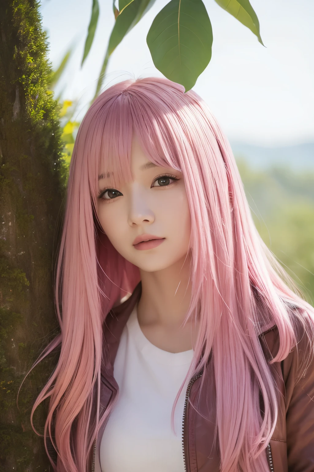 high resolution,woman,1 person,Pink hair color