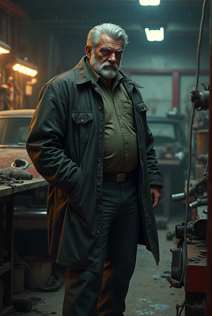 A silver-haired guy, a gangster boss who works as a car mechanic