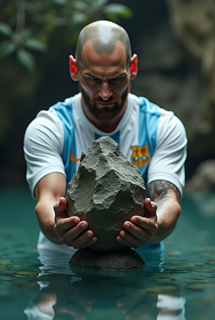 the rock of may pool being held by bald messi


