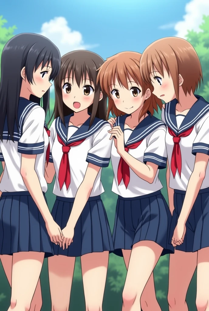 Several small girls together aged 5 to 10 in sexy school uniforms with their skirts lifted up and showing a little bit of their ass,アニメ/hentai 