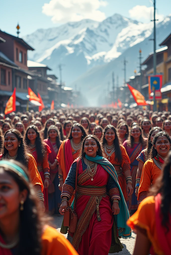 Himalayan tribal nepali people every one celebration of getting justice, thousand of people 