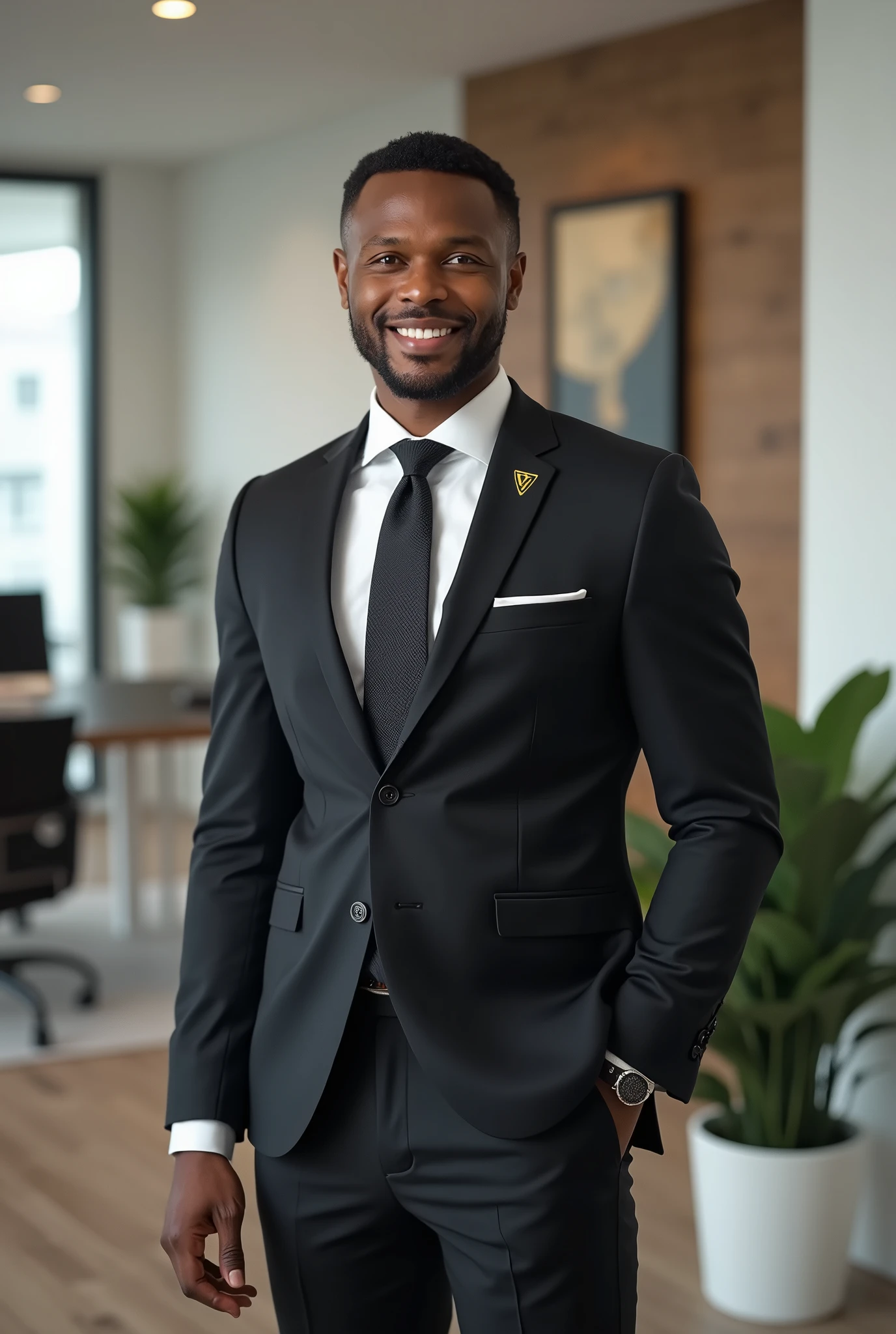 generate an image of a man dressed in the clothing of a real estate investment and management company named "VeYImobiliaria". The man must have a medium dark skin tone