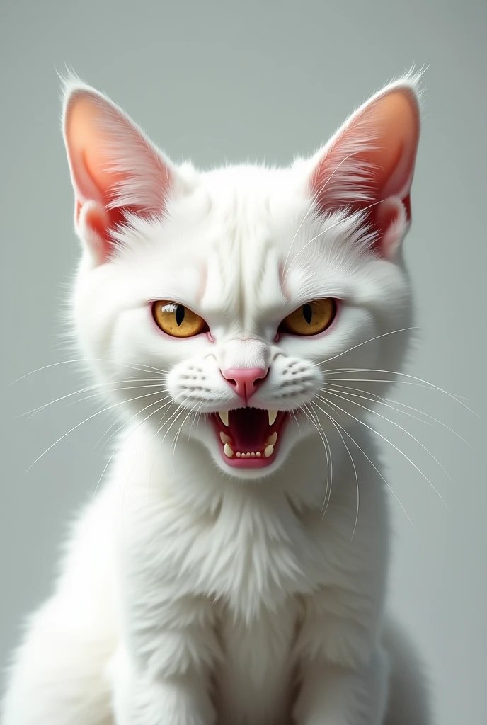 a smart white cat, with eyes expressing anger