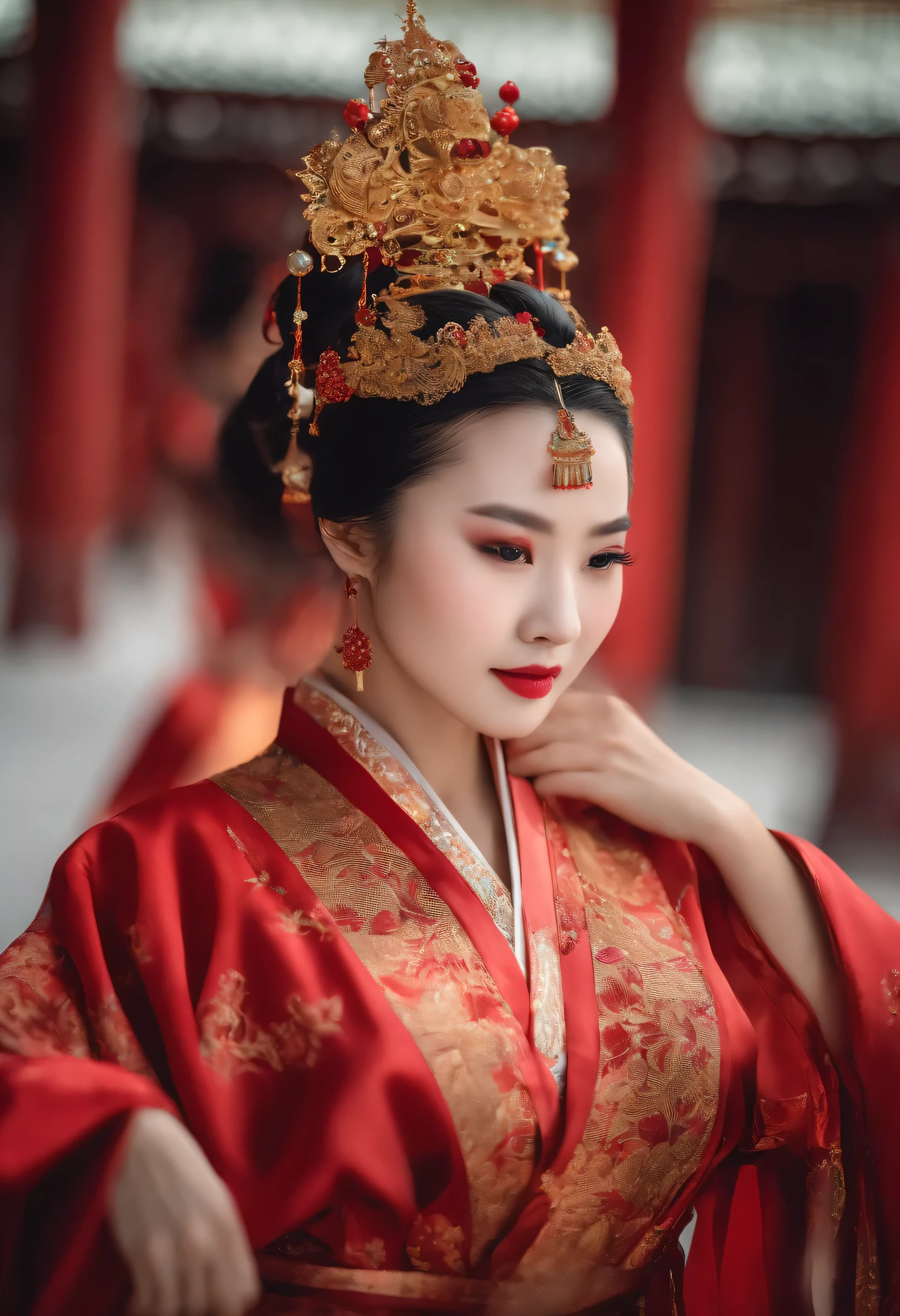 Chinese beautiful woman,Hot figure,with fair skin,Makes people's blood pump,Rounded chest,Wear dressing gowns,fully body photo,