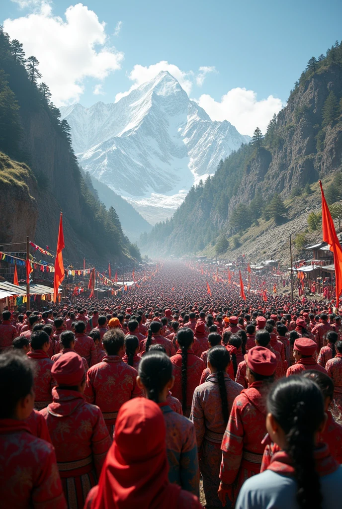 Himalayan tribal nepali people every one celebration of getting justice, thousand of people, men's women's and children's