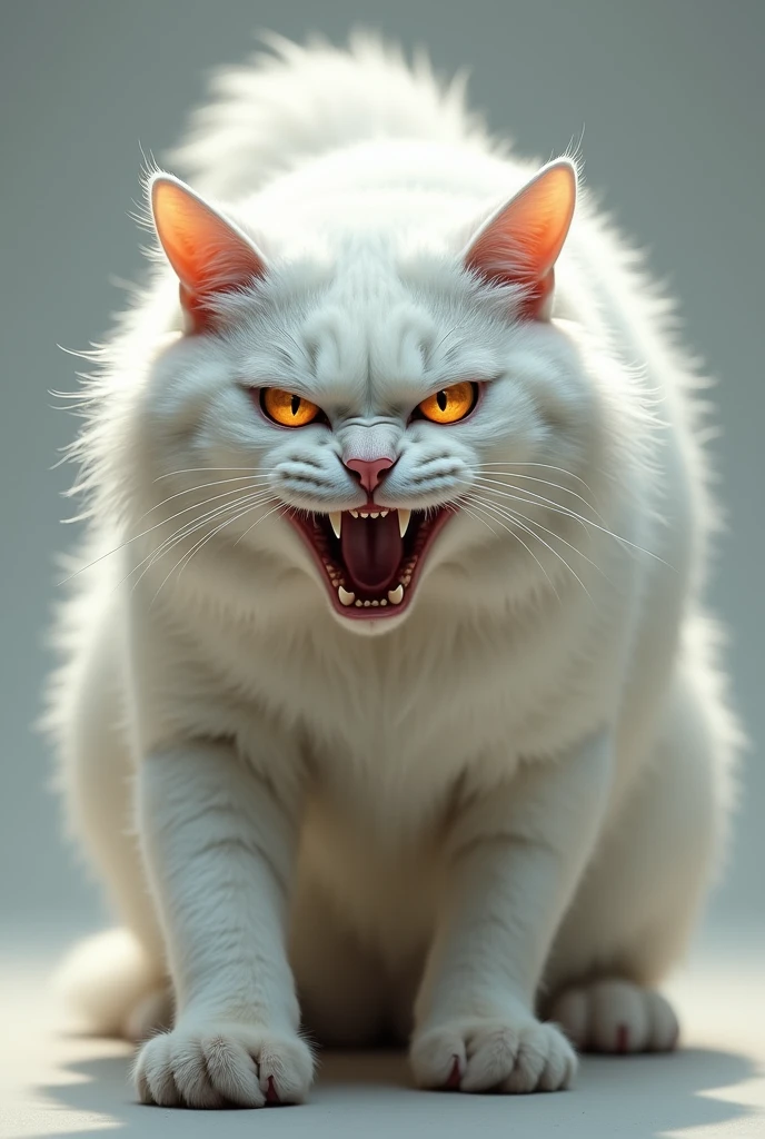  a strong white cat, with eyes expressing anger