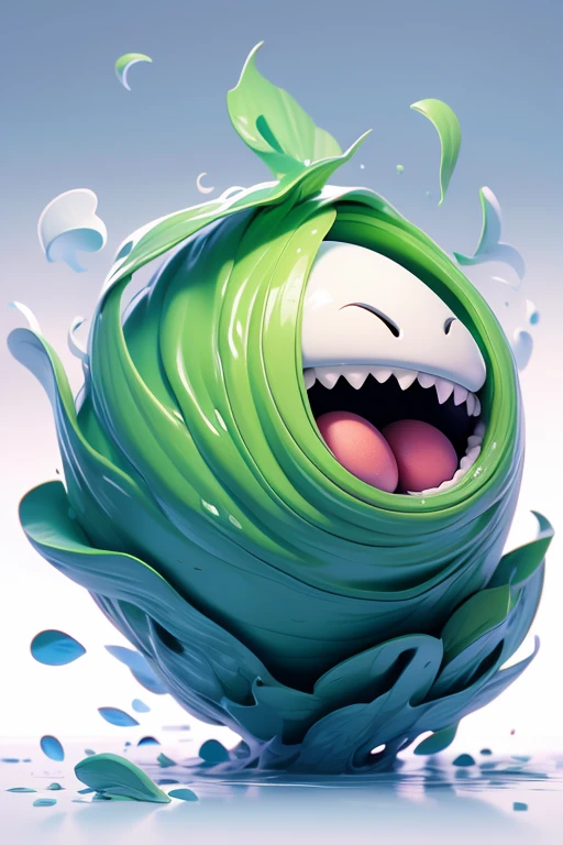 punctuation_9 score_8_High above, , monster slime green slime,eye white,long green hair slime, big tits,shy face,hair covered eyes,full body,dark florest