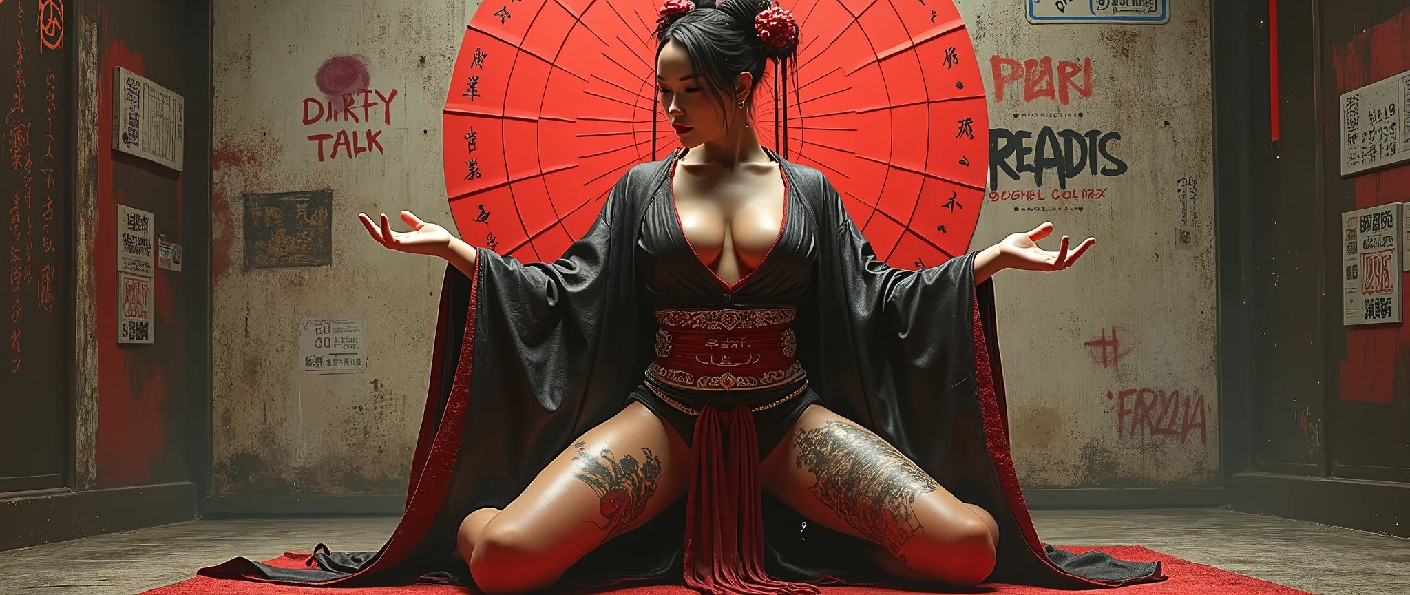 M-shaped spread legs,kimono、geisha、oiran、bodybuilder、housewife、cum shot,sex slave_tattoo,oily ,cum shot,Dirty talk、graffiti、Seeding Press,Dirty talk graffiti on body、Seeding Press,50 years old,(masterpiece, best quality:1.2), 1girl, solo,standing_split,Big Tit,、Big Butt,Armpit Hair、
,muscular、busty,hentai